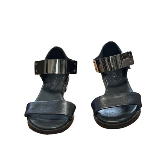 Midas Black‎ Leather Sandals With Silver Metal Ankle Strap Size 39-8 - Picture 13 of 16